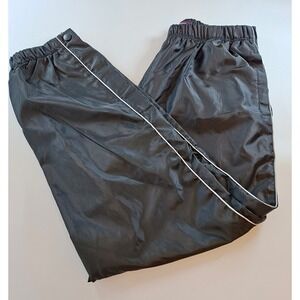 Mens L Vintage Nylon Wind Pants Black Track Joggers Snap Ankle Y2K Lined